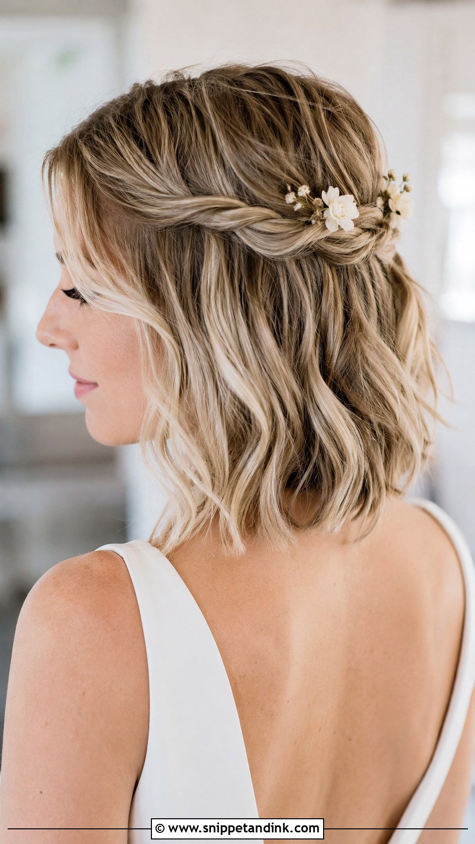 Half Up Half Down Wedding Hair For Short Hair With Flowers - Snippet and Ink - 20 Half-Up Half-Down Wedding Hair with Flowers