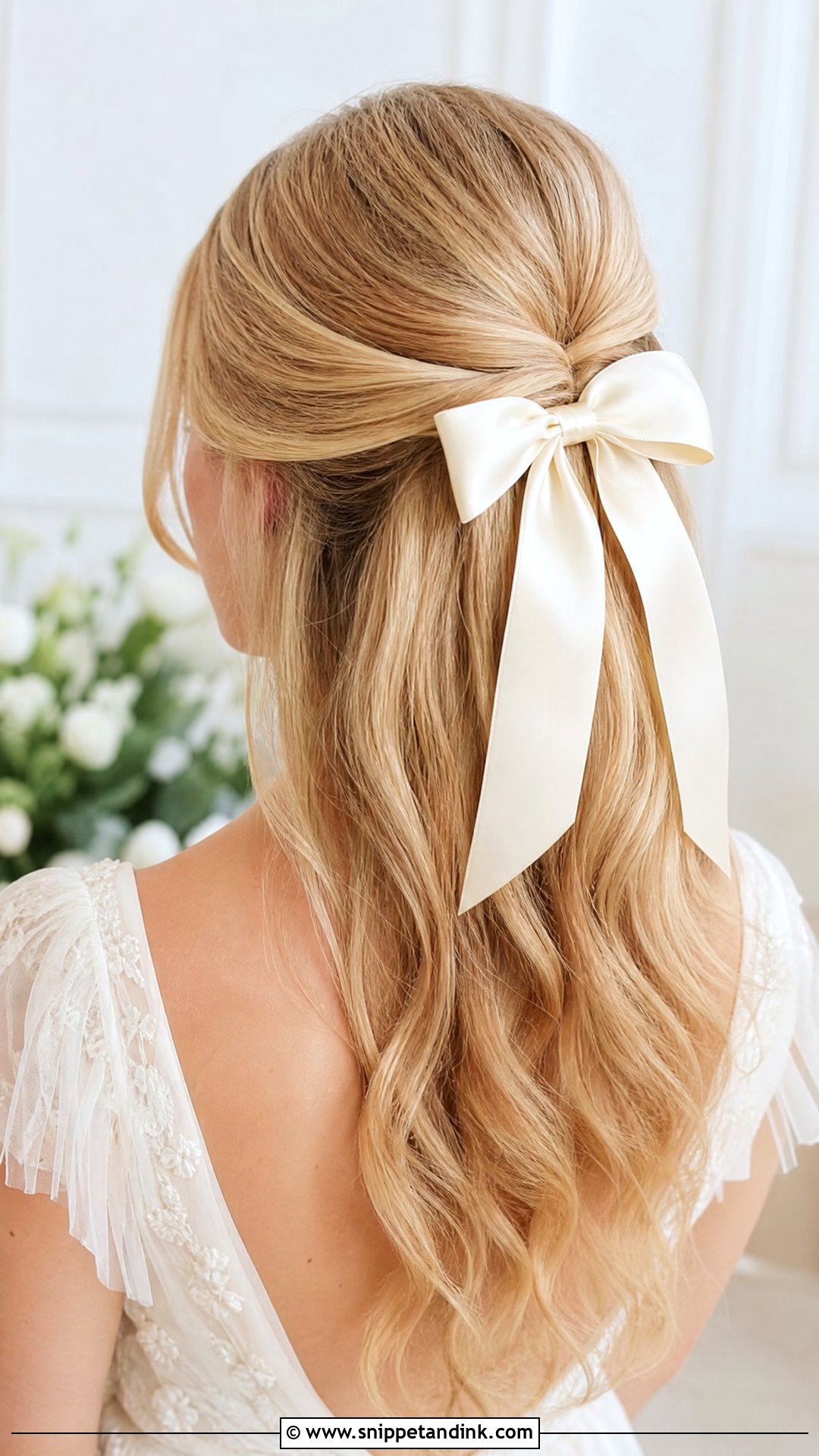 Half Up Half Down Wedding Hair With A Bow - Snippet and Ink - 20 Simple Half-Up Half-Down Wedding Hairstyles