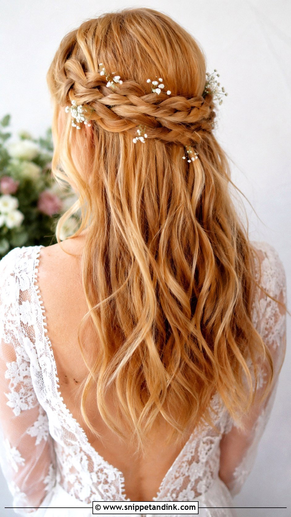 Half Up Half Down Wedding Hair With A Crown Braid - Snippet and Ink - 15 How to Half-Up Half-Down Wedding Hair Ideas