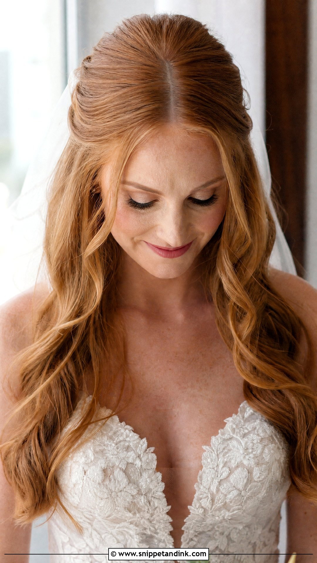 Half Up Half Down Wedding Hair With A Middle Part - Snippet and Ink - 20 Simple Half-Up Half-Down Wedding Hairstyles