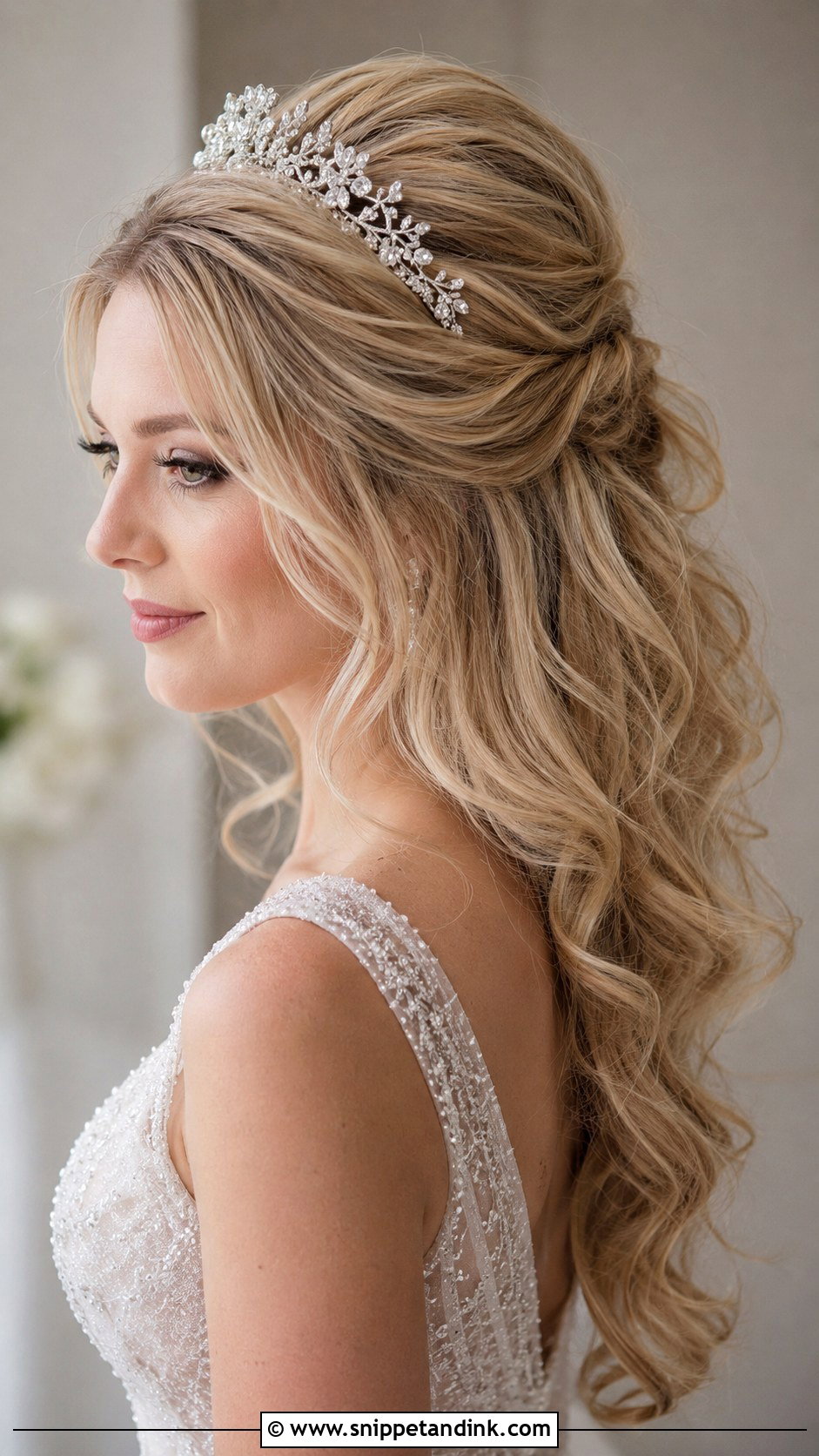 Half Up Half Down Wedding Hair With A Tiara - Snippet and Ink - 15 How to Half-Up Half-Down Wedding Hair Ideas