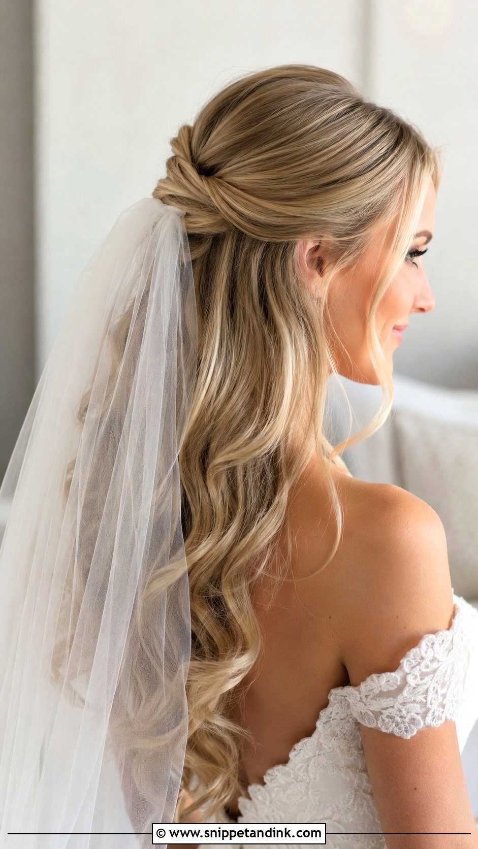 Half Up Half Down Wedding Hair With A Veil - Snippet and Ink - 15 How to Half-Up Half-Down Wedding Hair Ideas