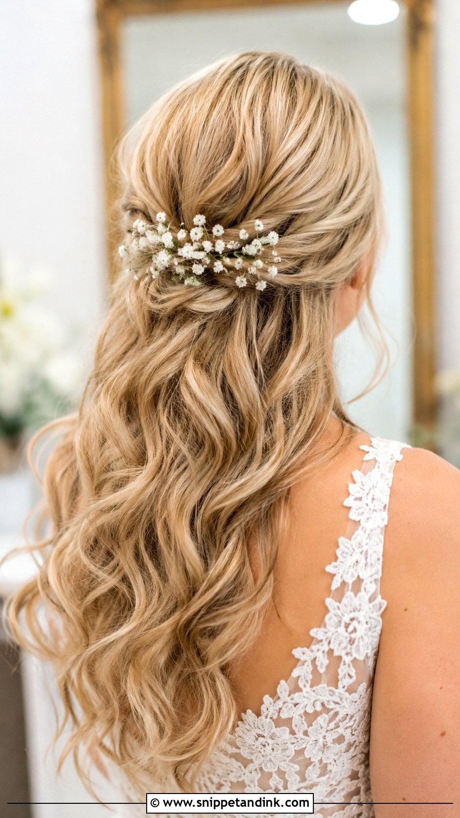 Half Up Half Down Wedding Hair With Babys Breath - Snippet and Ink - 20 Half-Up Half-Down Wedding Hair with Flowers