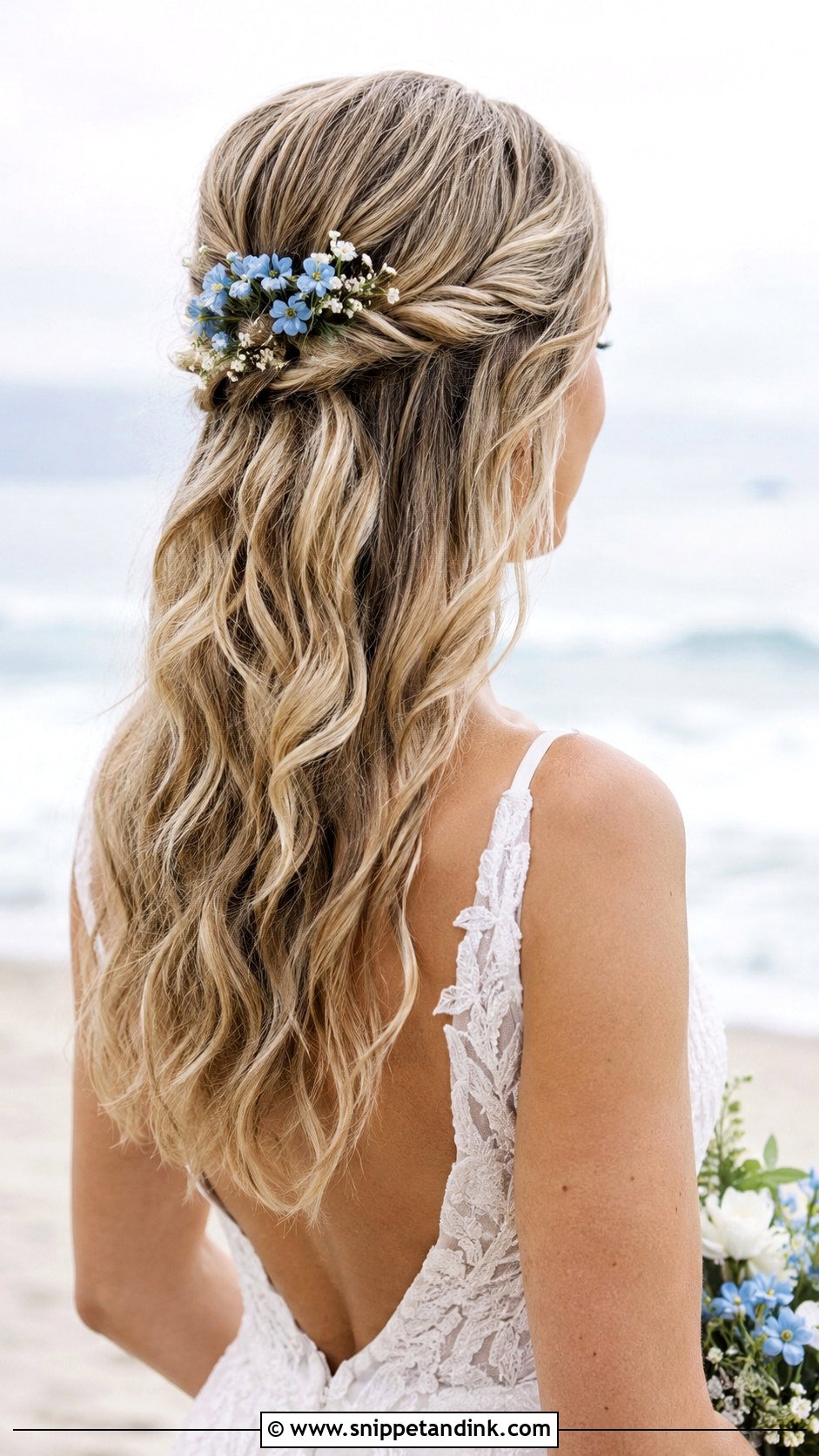 Half Up Half Down Wedding Hair With Blue Flowers - Snippet and Ink - 20 Half-Up Half-Down Wedding Hair with Flowers