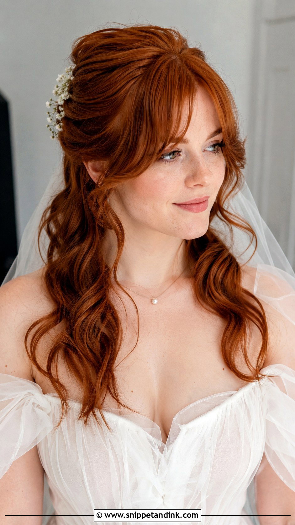 Half Up Half Down Wedding Hair With Bottleneck Bangs - Snippet and Ink - 15 Half-Up Half-Down Wedding Hairstyles with Bangs