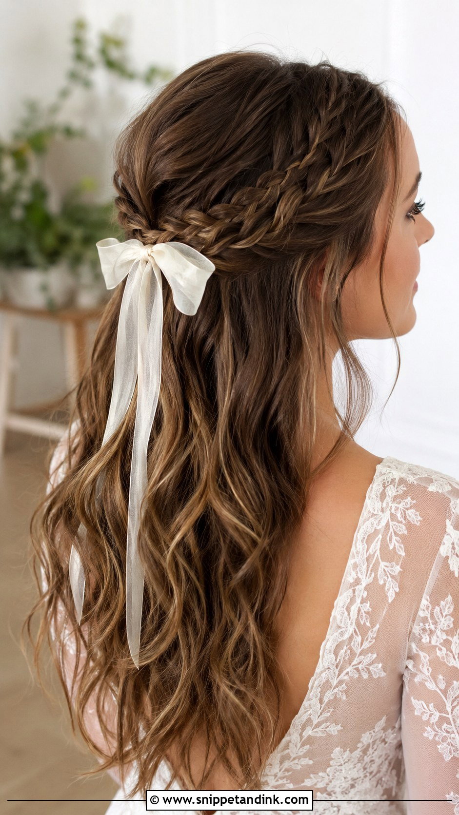 Half Up Half Down Wedding Hair With Bow And Braid - Snippet and Ink - 20 Half-Up Half-Down Wedding Hair Bow Ideas