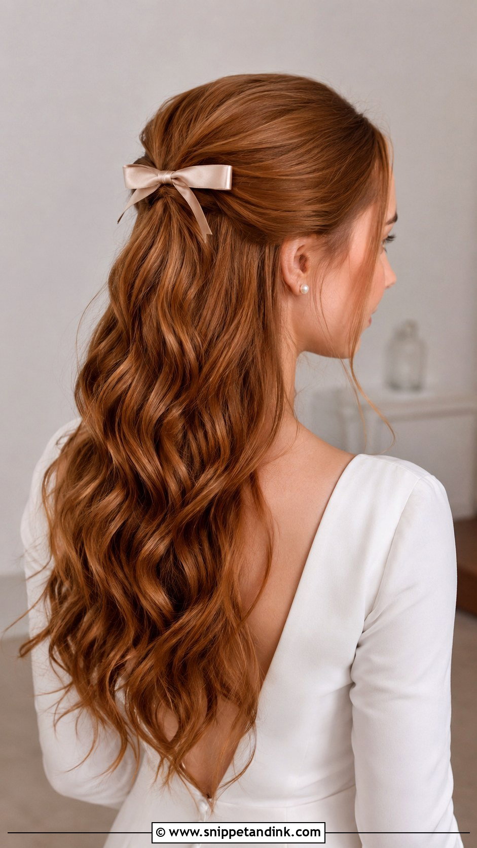 Half Up Half Down Wedding Hair With Bow And Waves - Snippet and Ink - 20 Half-Up Half-Down Wedding Hair Bow Ideas