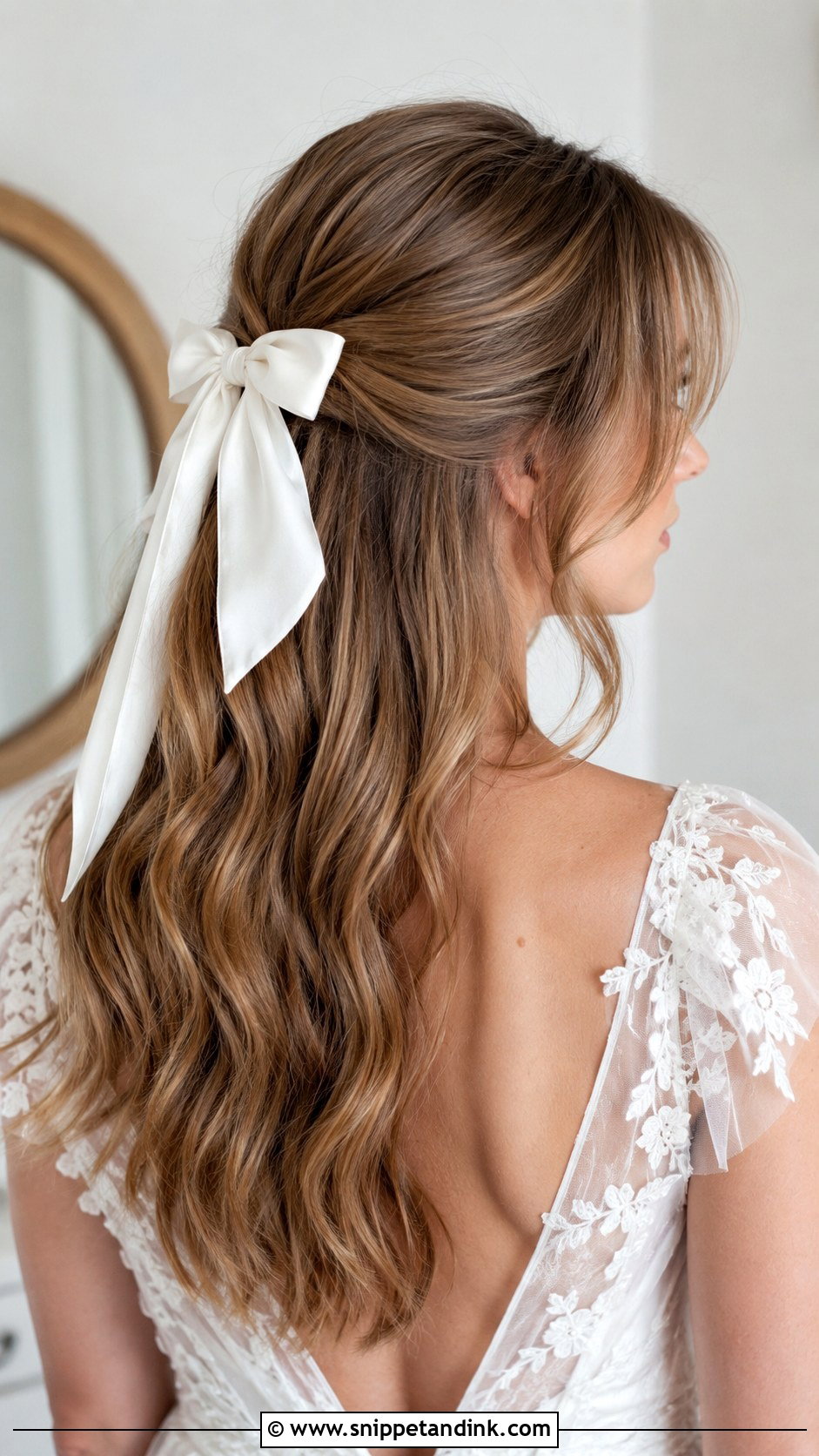 Half Up Half Down Wedding Hair With Bow Clip - Snippet and Ink - 20 Half-Up Half-Down Wedding Hair with Clip Ideas