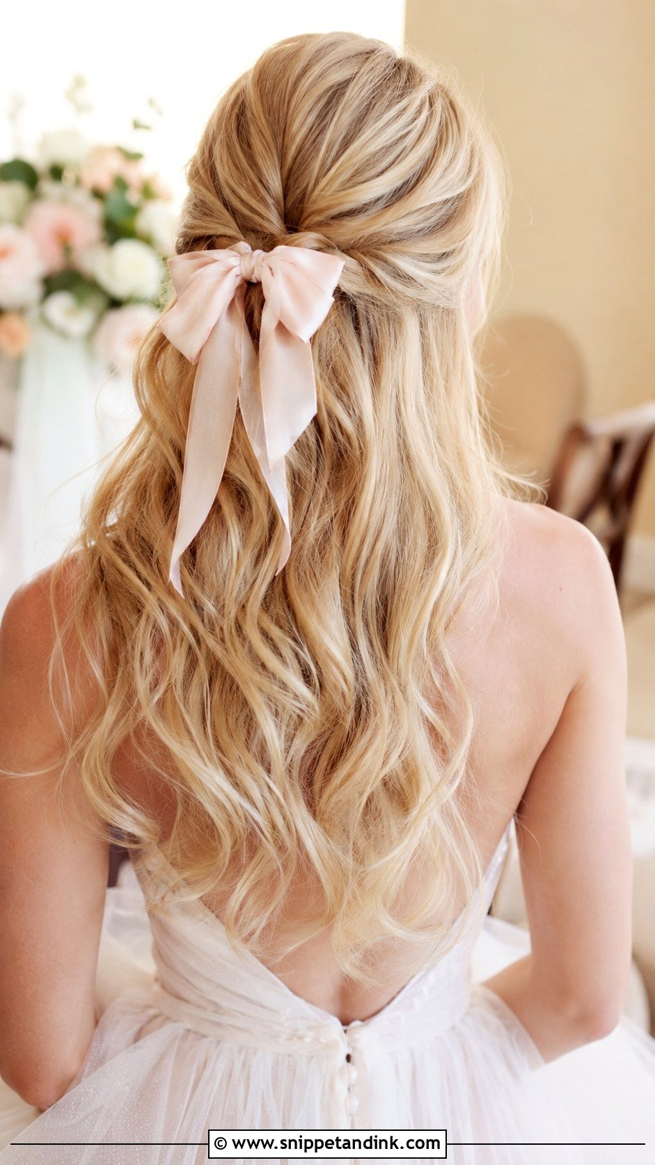 Half Up Half Down Wedding Hair With Bow For Blonde Hair - Snippet and Ink - 20 Half-Up Half-Down Wedding Hair Bow Ideas