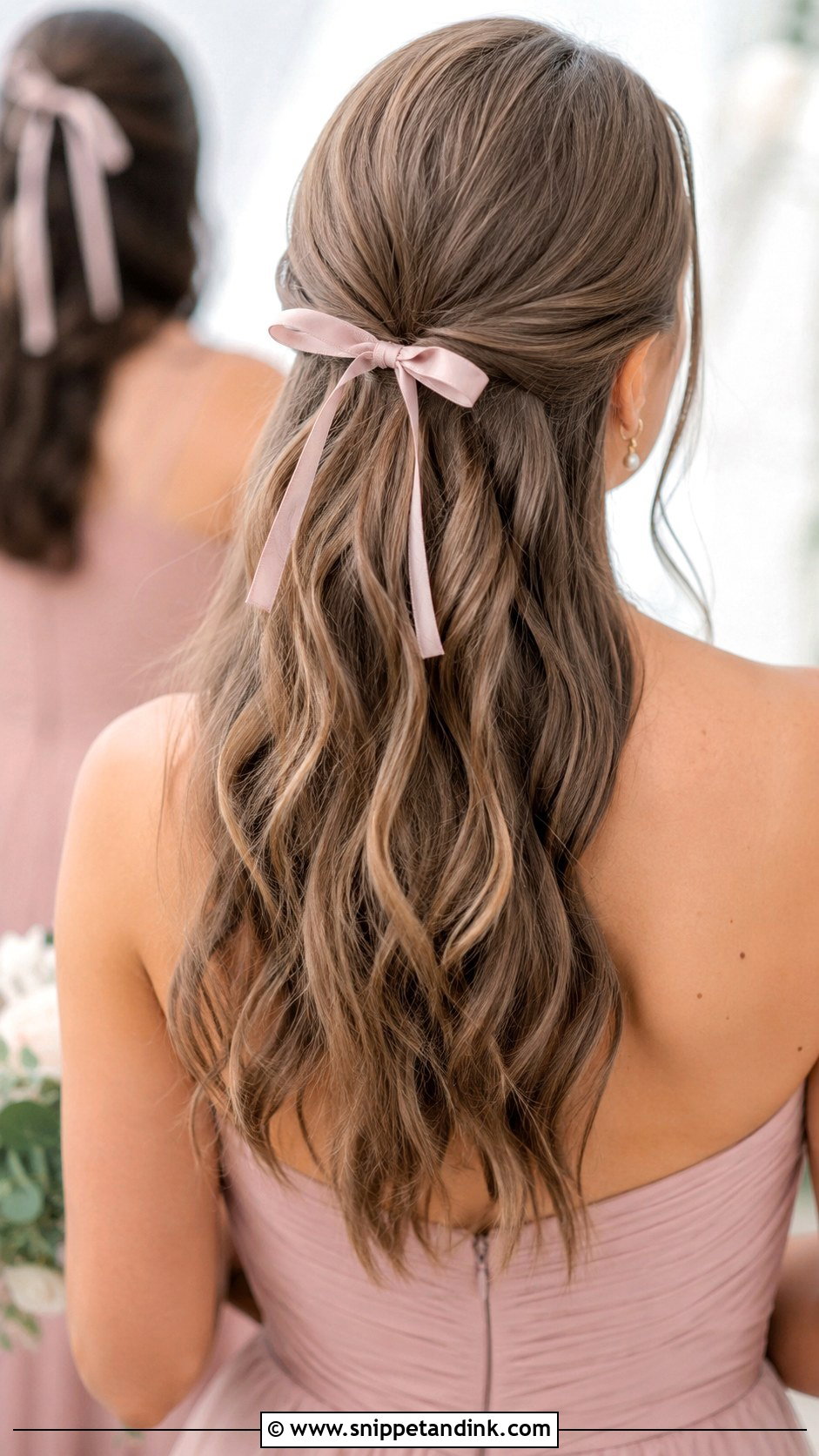 Half Up Half Down Wedding Hair With Bow For Bridesmaids - Snippet and Ink - 20 Half-Up Half-Down Wedding Hair Bow Ideas
