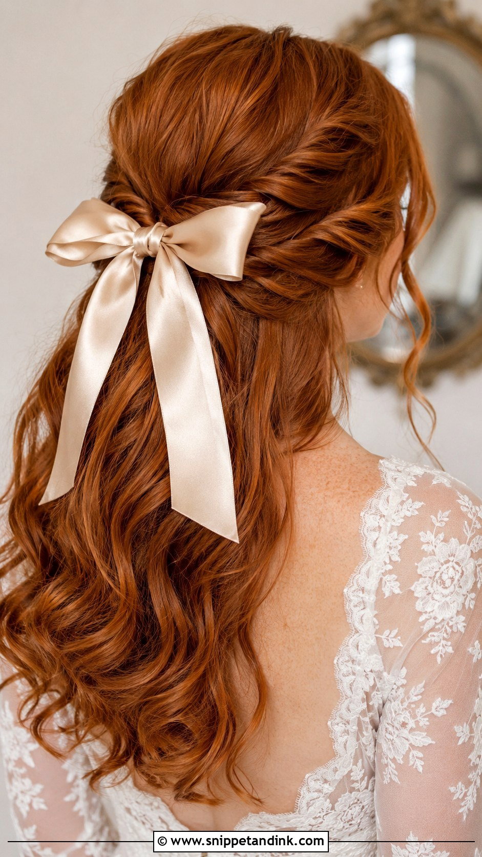 Half Up Half Down Wedding Hair With Bow For Red Hair - Snippet and Ink - 20 Half-Up Half-Down Wedding Hair Bow Ideas