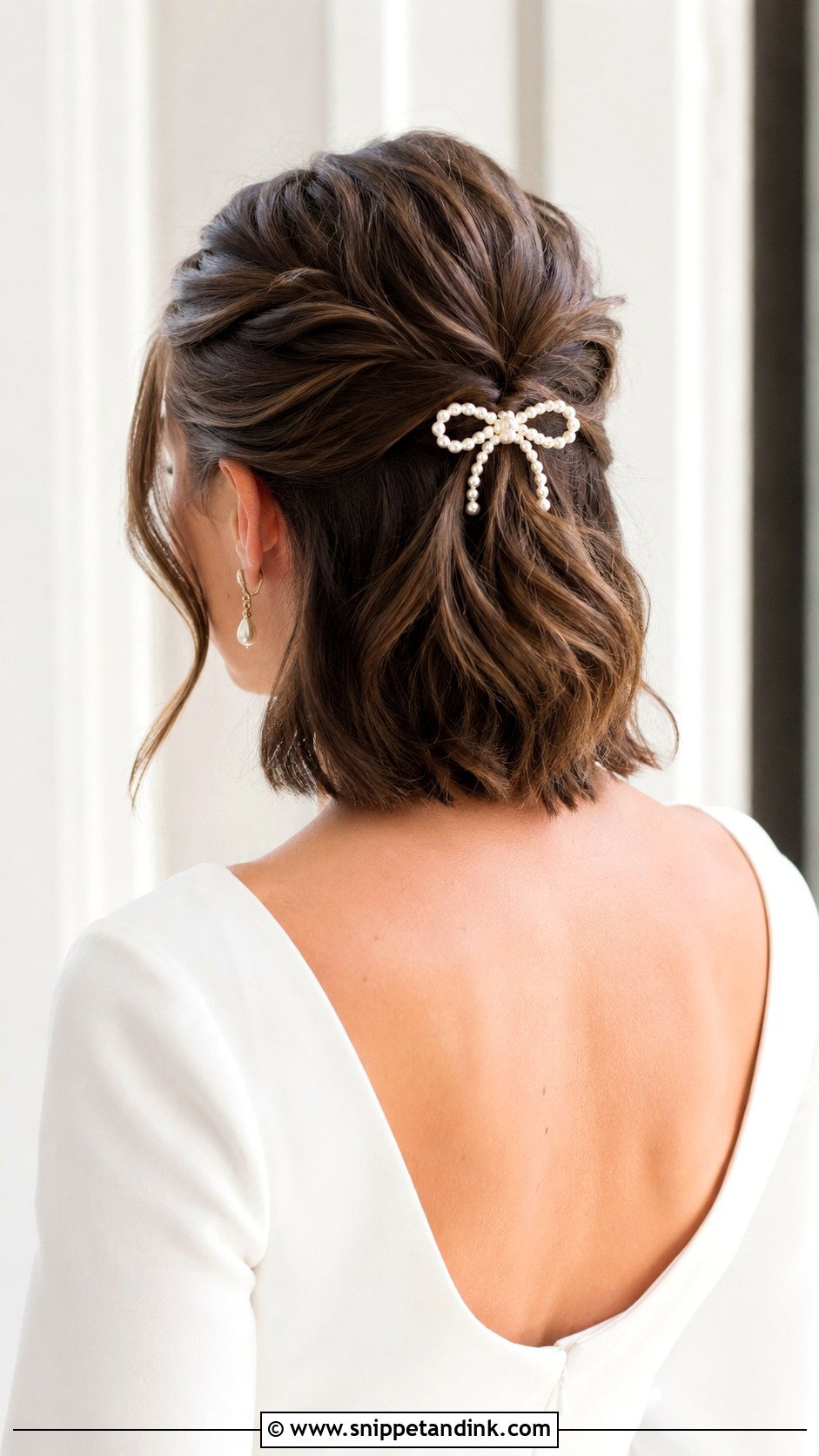 Half Up Half Down Wedding Hair With Bow For Short Hair - Snippet and Ink - 20 Half-Up Half-Down Wedding Hair Bow Ideas