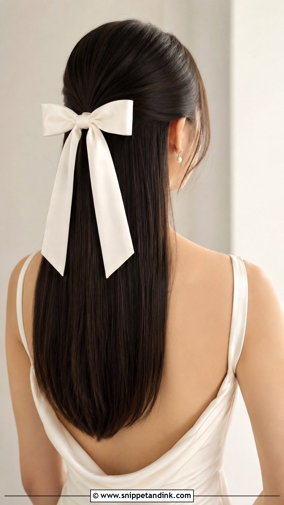 Half Up Half Down Wedding Hair With Bow For Straight Hair - Snippet and Ink - 20 Half-Up Half-Down Wedding Hair Bow Ideas