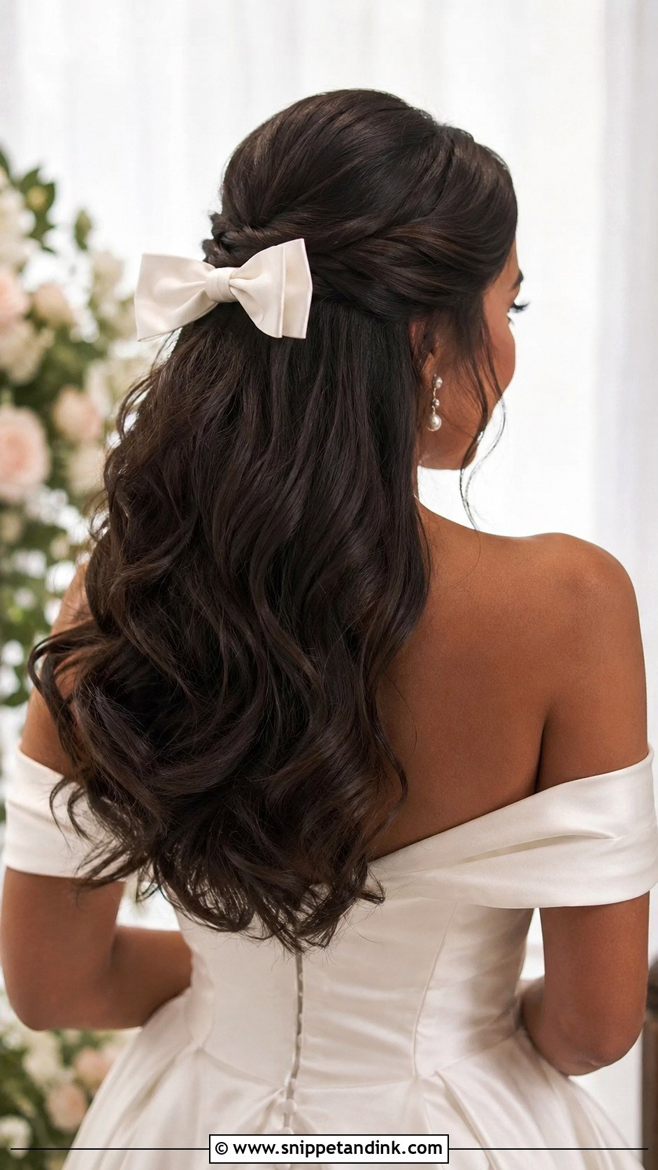 Half Up Half Down Wedding Hair With Bow For Thick Hair - Snippet and Ink - 20 Half-Up Half-Down Wedding Hair Bow Ideas
