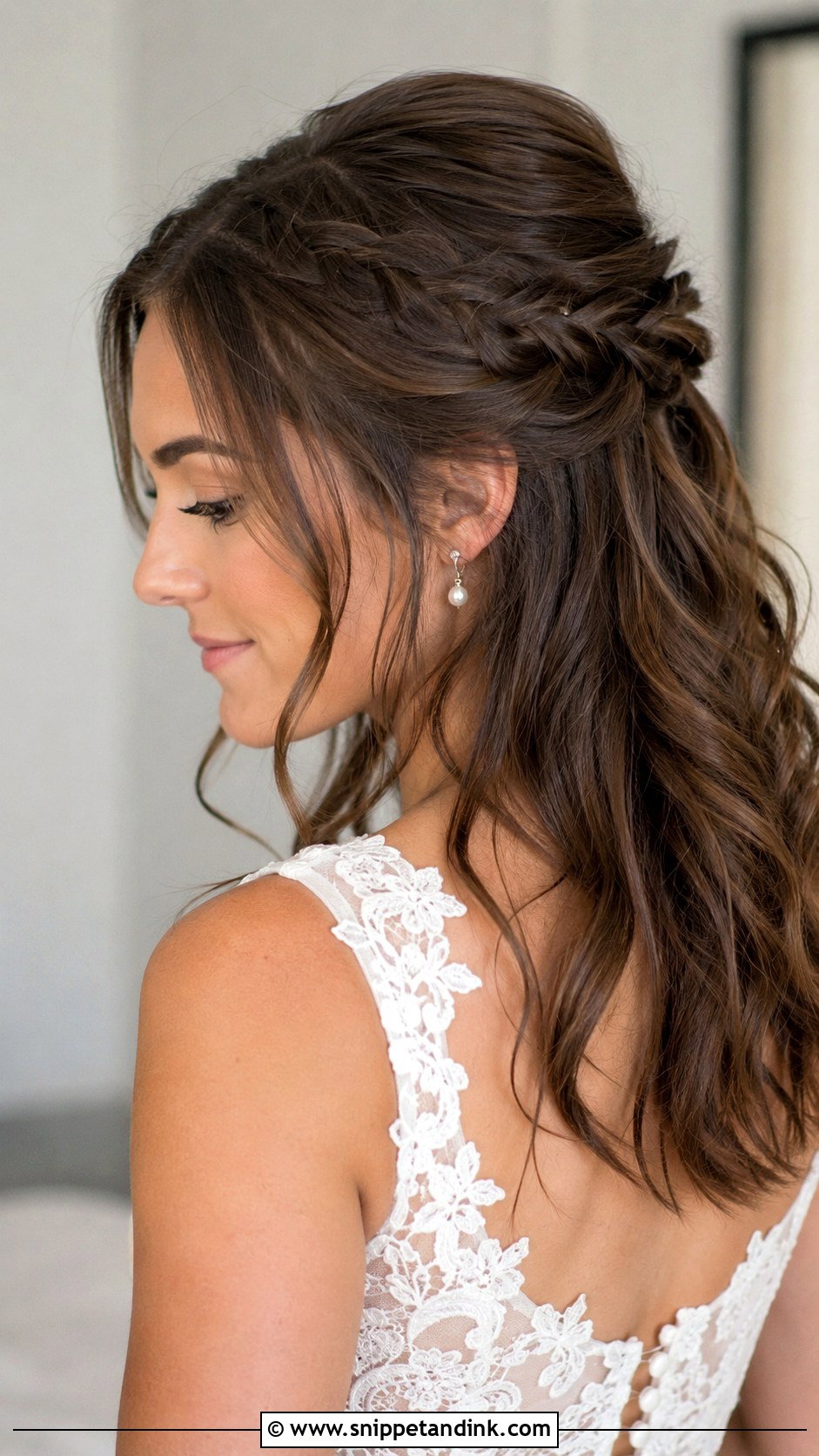 Half Up Half Down Wedding Hair With Braids - Snippet and Ink - 15 Mid Length Half-Up Half-Down Wedding Ideas