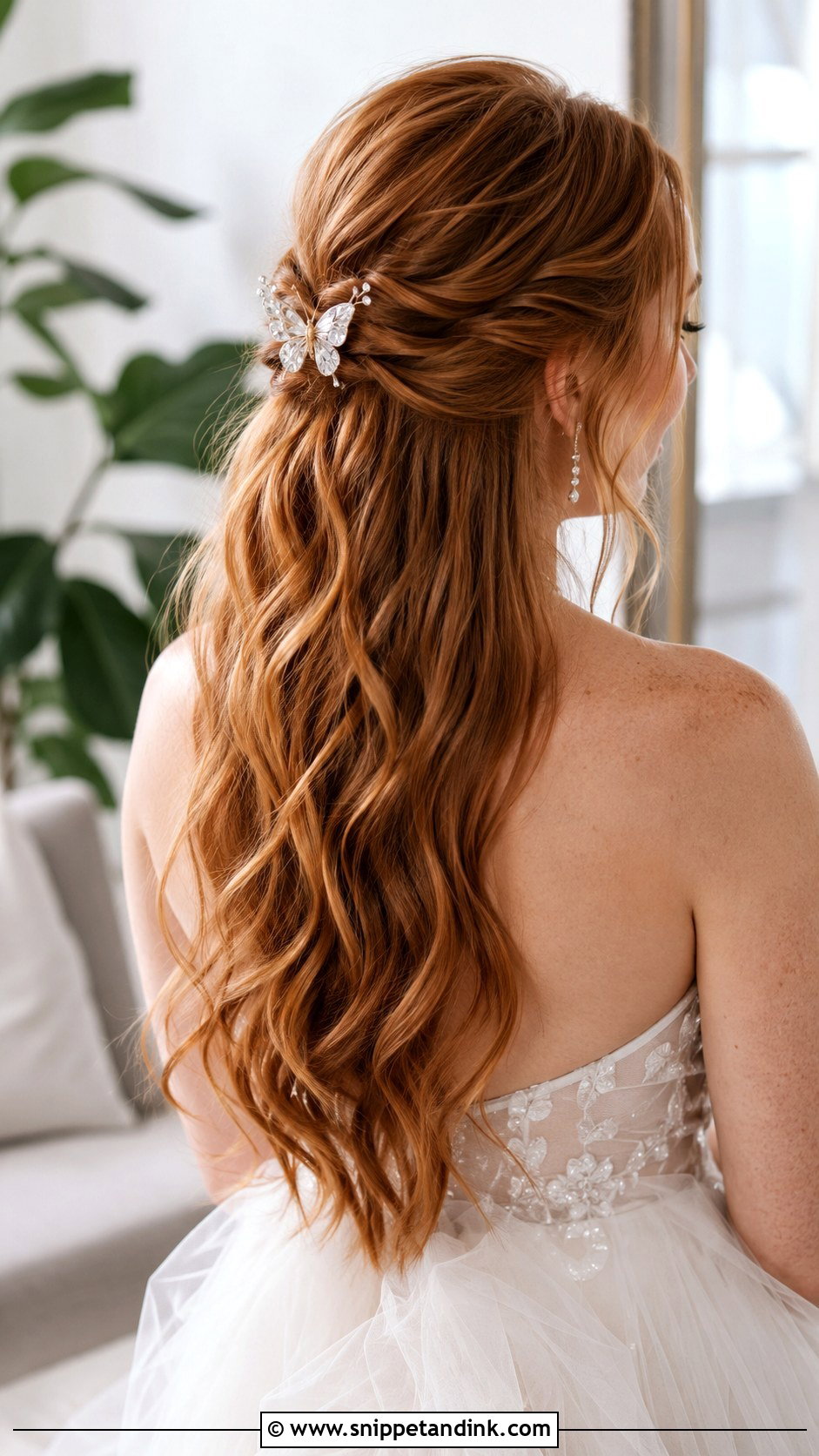 Half Up Half Down Wedding Hair With Butterfly Clip - Snippet and Ink - 20 Half-Up Half-Down Wedding Hair with Clip Ideas