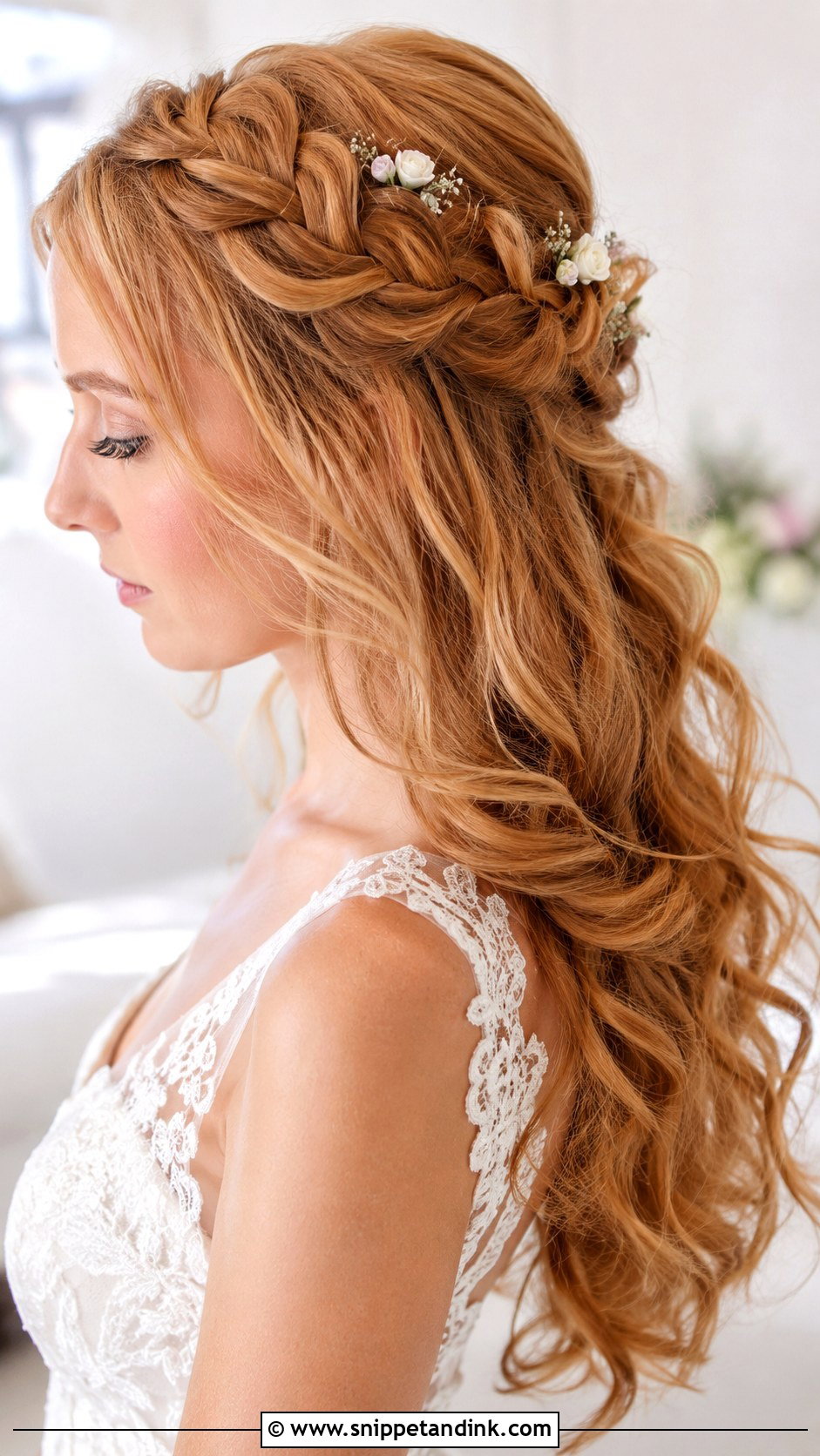 Half Up Half Down Wedding Hair With Crown Braid - Snippet and Ink - 15 Half-Up Half-Down Wedding Hair Video Ideas