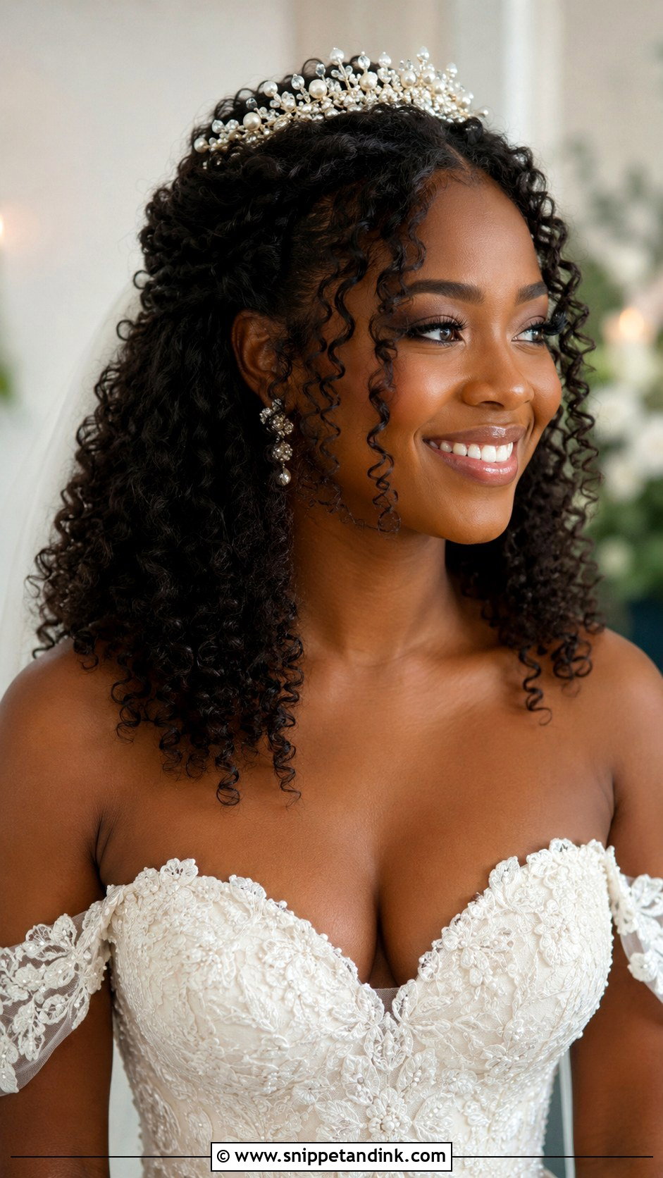 Half Up Half Down Wedding Hair With Crown For Curly Hair - Snippet and Ink - 15 Half-Up Half-Down Wedding Hair with Crown Ideas