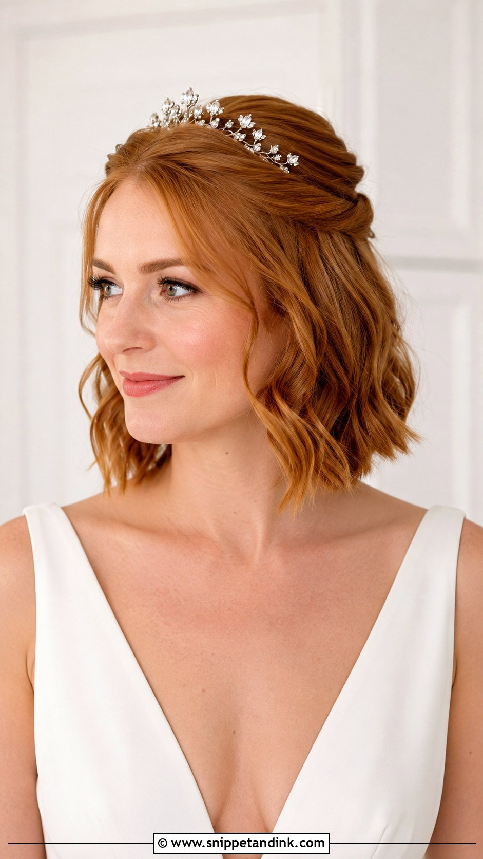 Half Up Half Down Wedding Hair With Crown For Short Hair - Snippet and Ink - 15 Half-Up Half-Down Wedding Hair with Crown Ideas