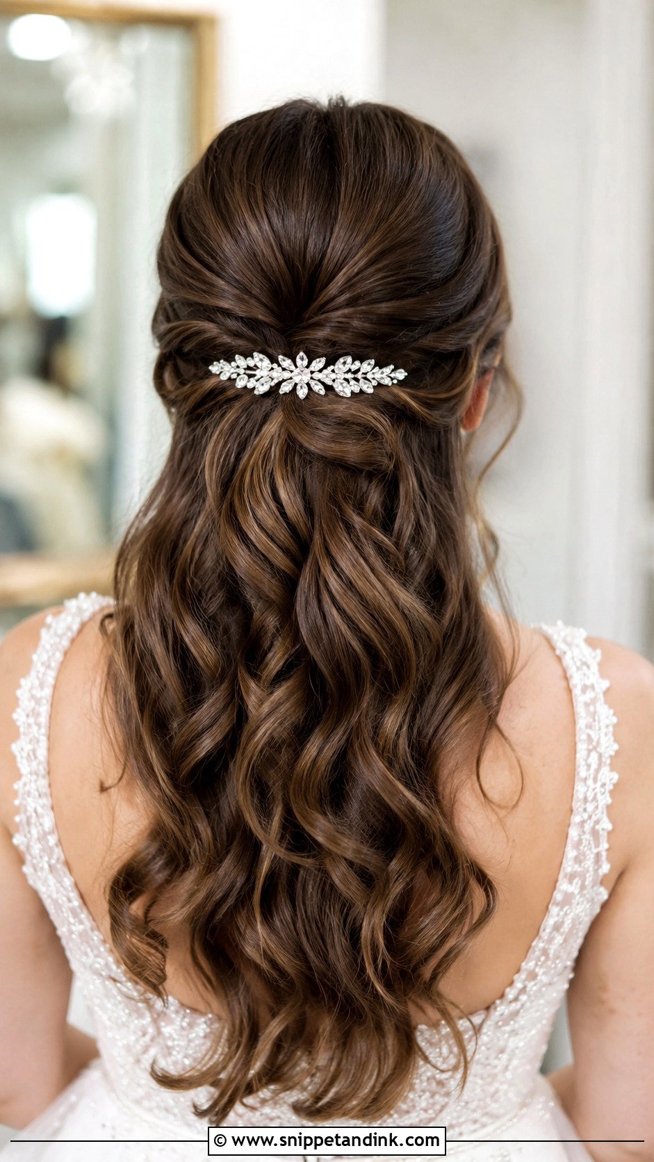 Half Up Half Down Wedding Hair With Crystal Clip - Snippet and Ink - 20 Half-Up Half-Down Wedding Hair with Clip Ideas