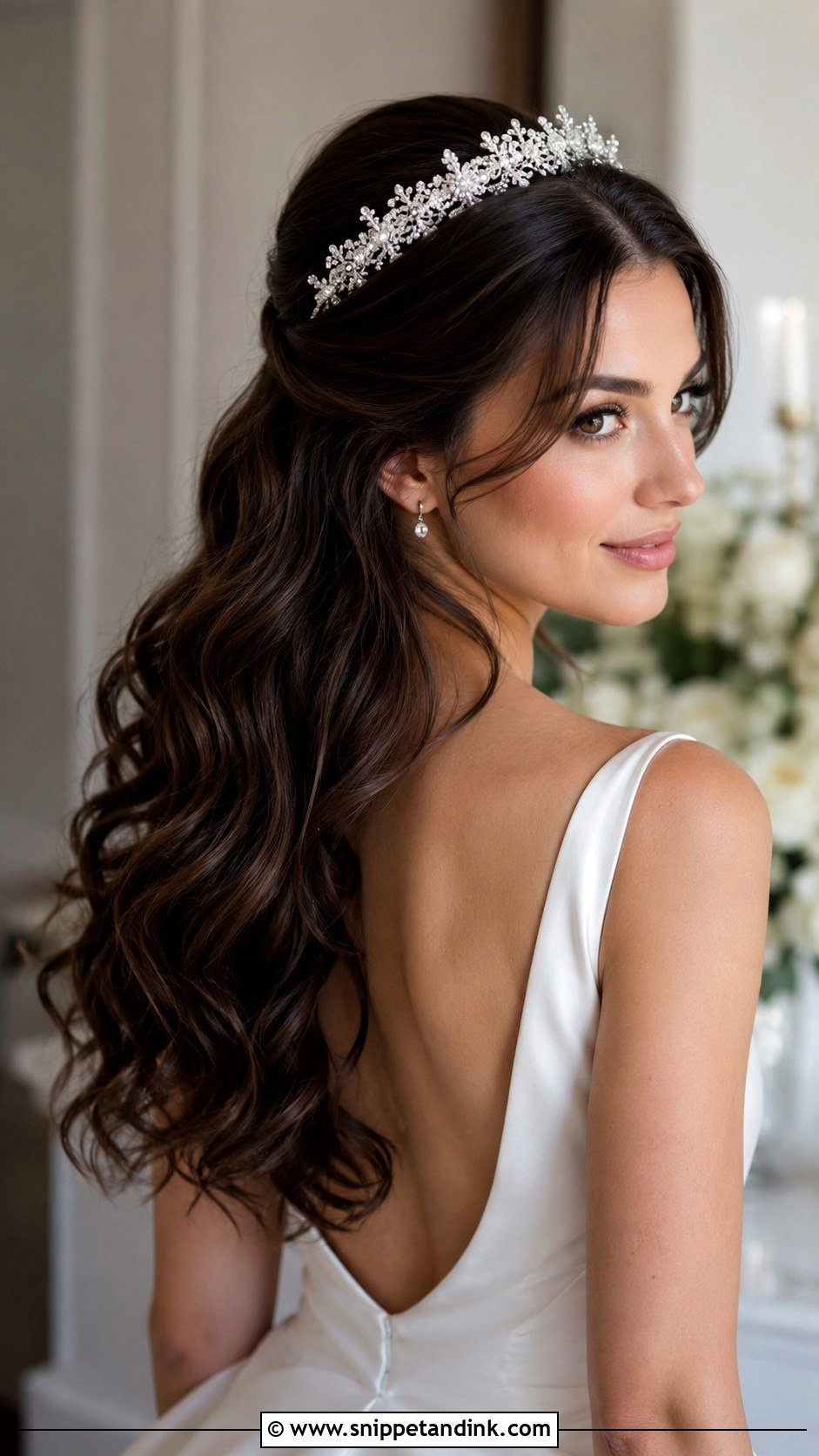 Half Up Half Down Wedding Hair With Crystal Crown - Snippet and Ink - 15 Half-Up Half-Down Wedding Hair with Crown Ideas
