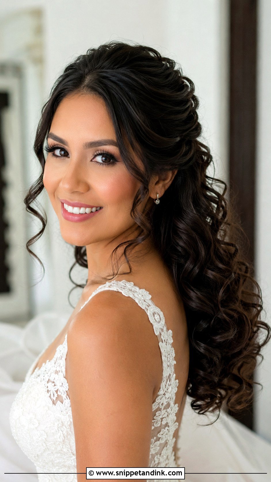 Half Up Half Down Wedding Hair With Curls - Snippet and Ink - 15 Mid Length Half-Up Half-Down Wedding Ideas