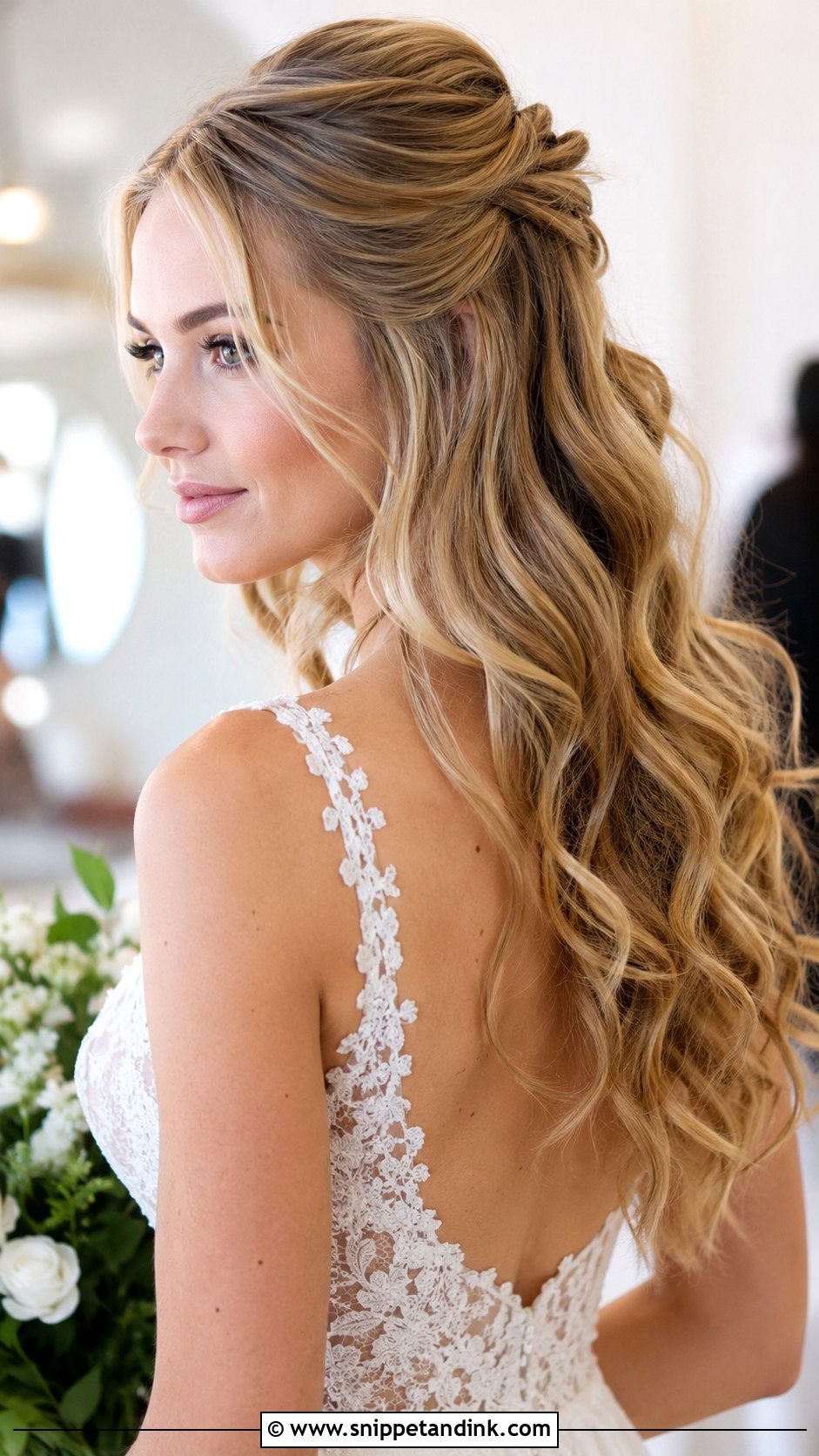 Half Up Half Down Wedding Hair With Curls - Snippet and Ink - 25 Long Wedding Hair Ideas