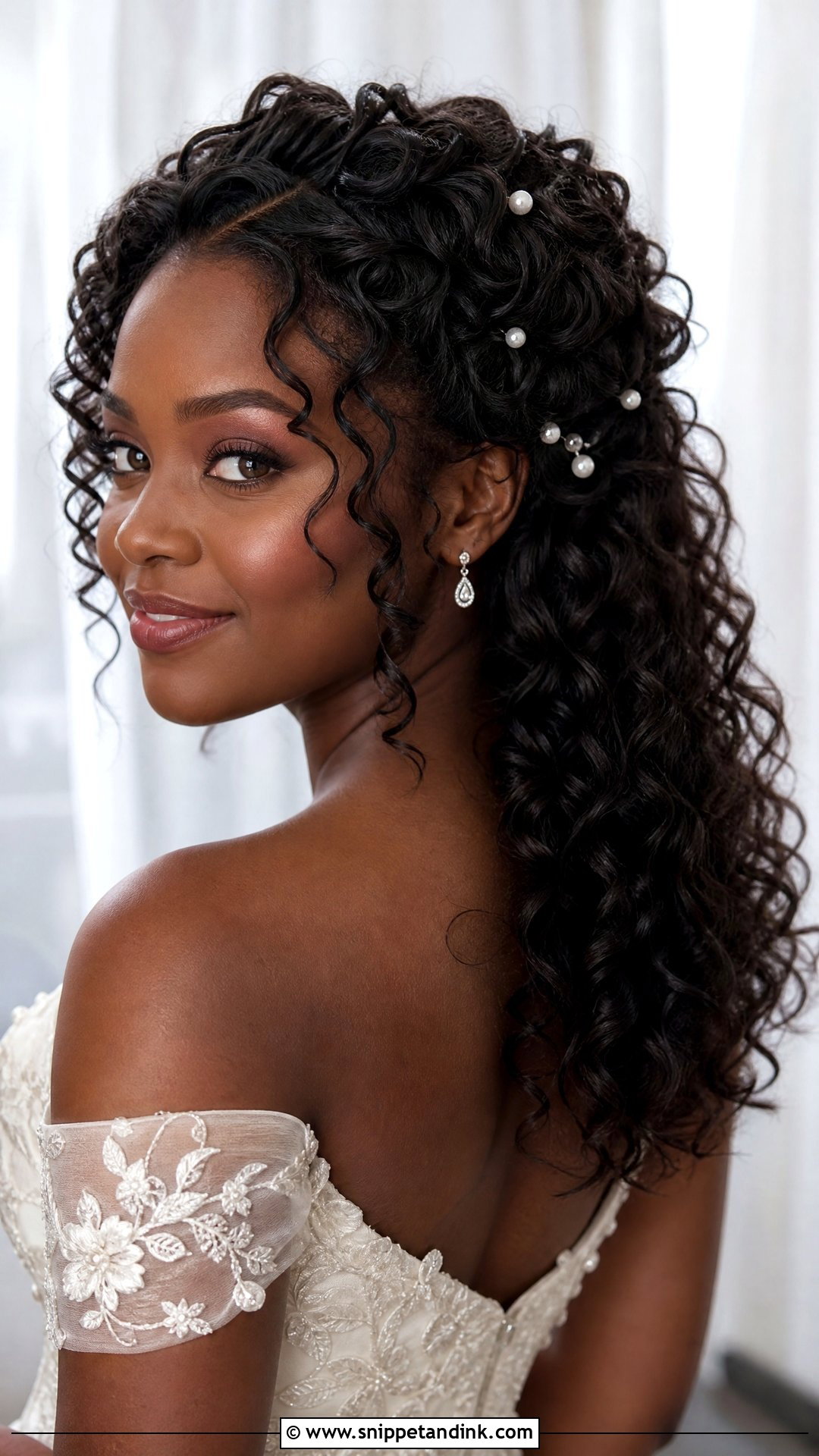 Half Up Half Down Wedding Hair With Curly Hair - Snippet and Ink - 15 Easy Half-Up Half-Down Wedding Hair Ideas