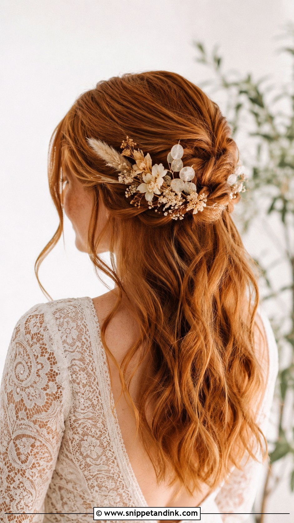 Half Up Half Down Wedding Hair With Dried Flowers - Snippet and Ink - 20 Half-Up Half-Down Wedding Hair with Flowers