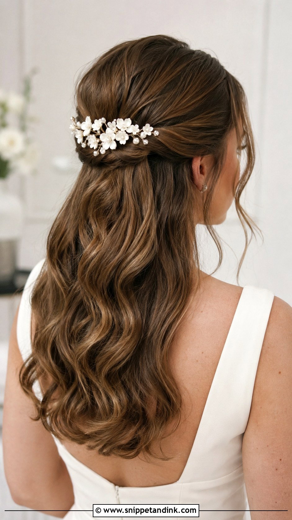 Half Up Half Down Wedding Hair With Floral Comb - Snippet and Ink - 20 Half-Up Half-Down Wedding Hair with Flowers
