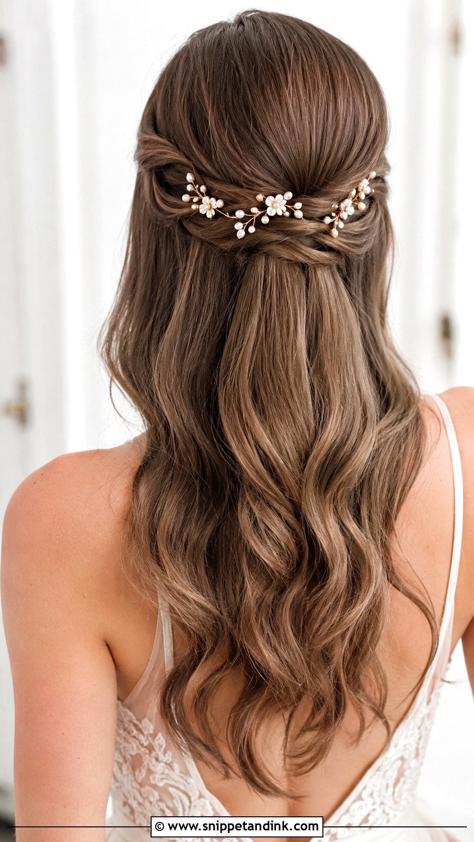 Half Up Half Down Wedding Hair With Floral Hair Pins - Snippet and Ink - 15 Half-Up Half-Down Wedding Hairstyles with Flowers