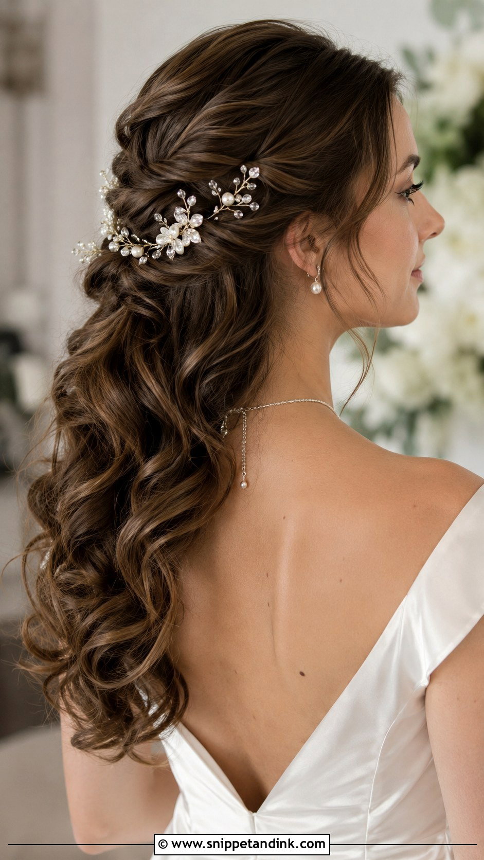 Half Up Half Down Wedding Hair With Floral Pins - Snippet and Ink - 20 Half-Up Half-Down Wedding Hair with Flowers