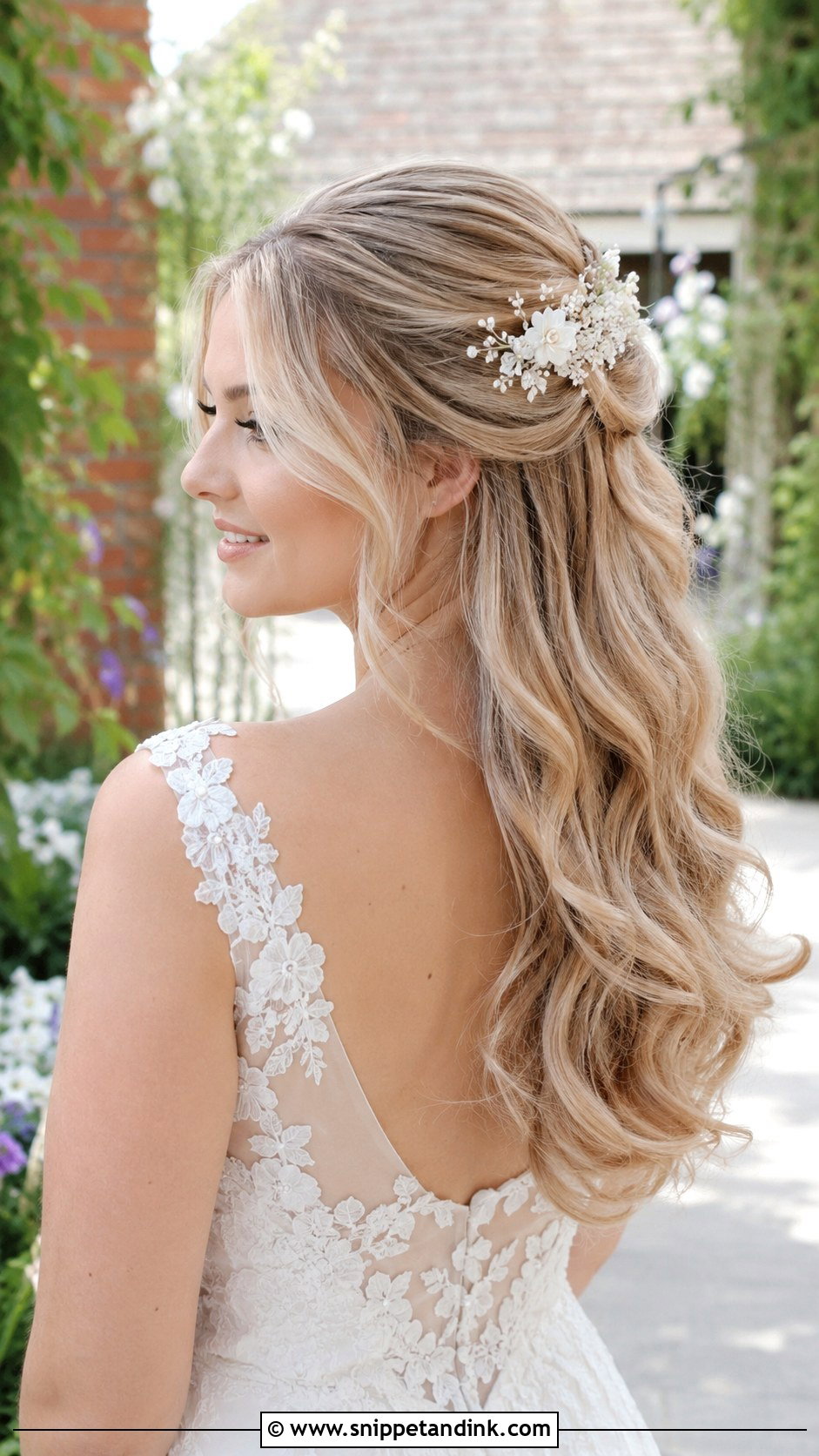Half Up Half Down Wedding Hair With Flower Comb - Snippet and Ink - 20 Half-Up Half-Down Wedding Hair Volume Ideas