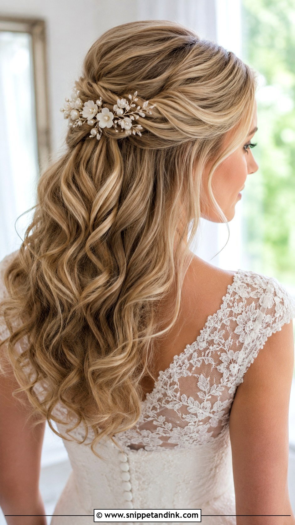 Half Up Half Down Wedding Hair With Flower Comb - Snippet and Ink - 15 Half-Up Half-Down Wedding Hairstyles with Flowers