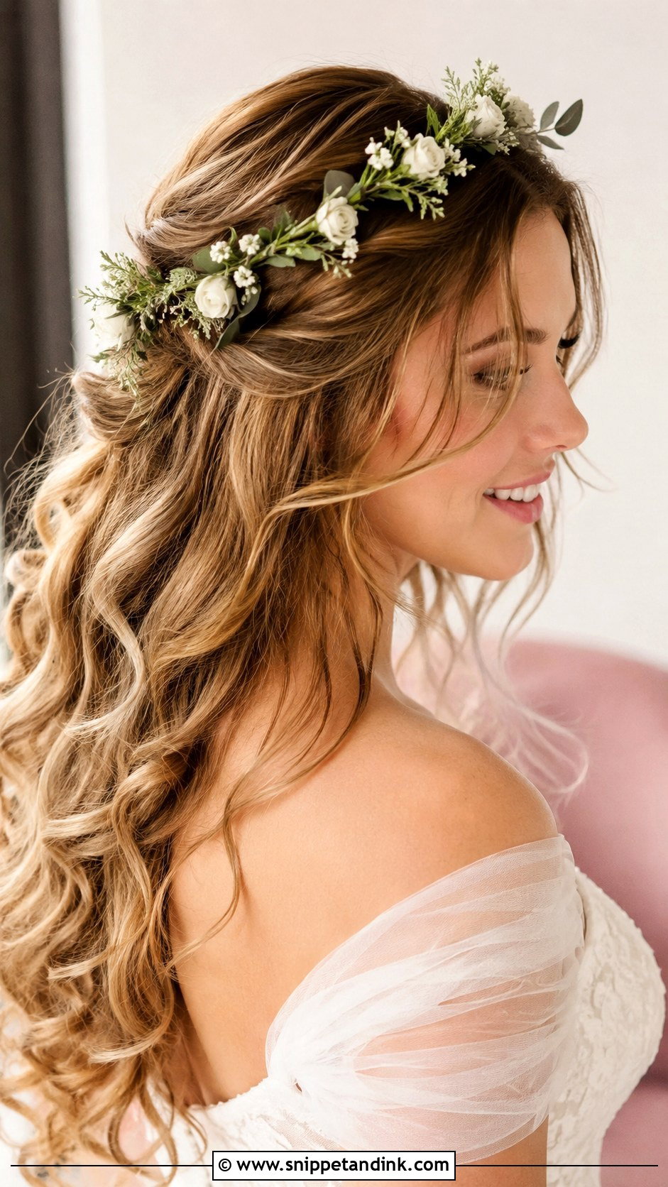 Half Up Half Down Wedding Hair With Flower Crown - Snippet and Ink - 20 Half-Up Half-Down Wedding Hair with Flowers