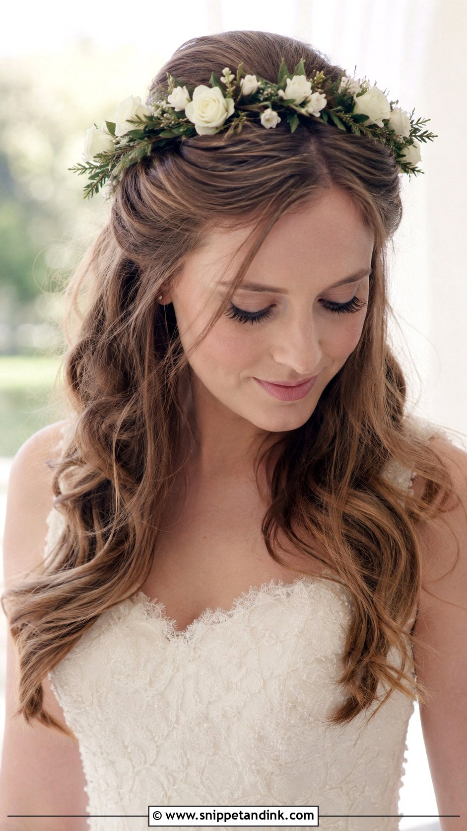 Half Up Half Down Wedding Hair With Flower Crown - Snippet and Ink - 20 Wedding Hair with Flower Crown Ideas