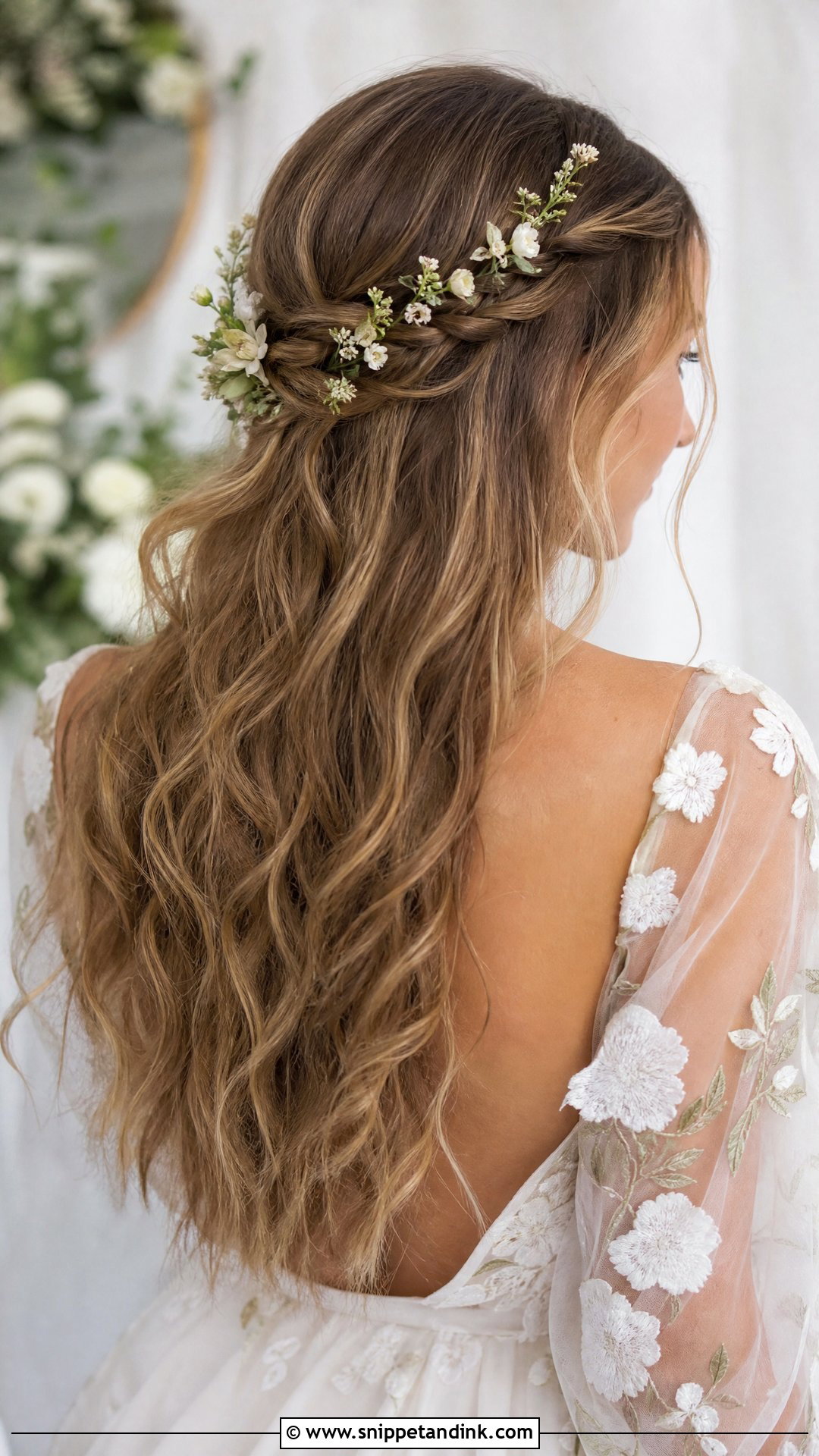 Half Up Half Down Wedding Hair With Flowers - Snippet and Ink - 20 Simple Half-Up Half-Down Wedding Hairstyles