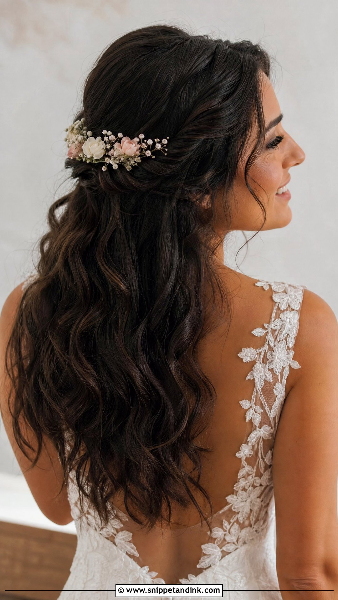 Half Up Half Down Wedding Hair With Flowers - Snippet and Ink - 15 Easy Half-Up Half-Down Wedding Hair Ideas