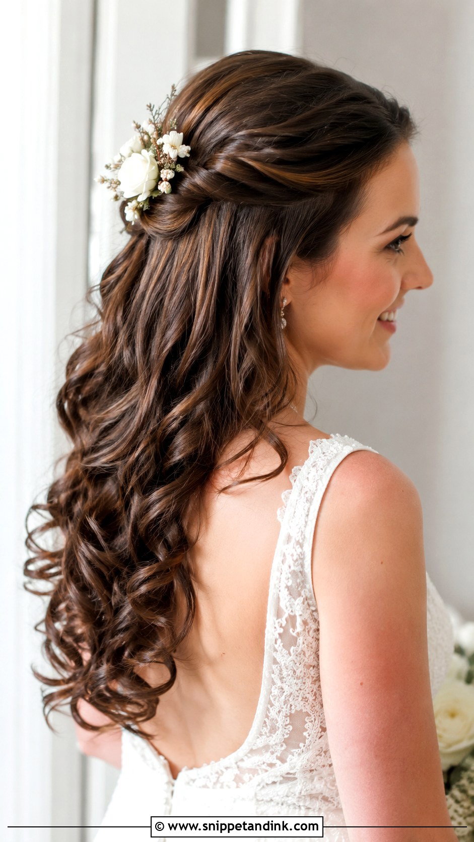 Half Up Half Down Wedding Hair With Fresh Flowers - Snippet and Ink - 20 Half-Up Half-Down Wedding Hair with Flowers