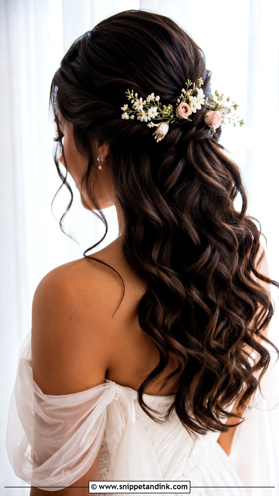 Half Up Half Down Wedding Hair With Fresh Flowers - Snippet and Ink - 15 Half-Up Half-Down Wedding Hairstyles with Flowers