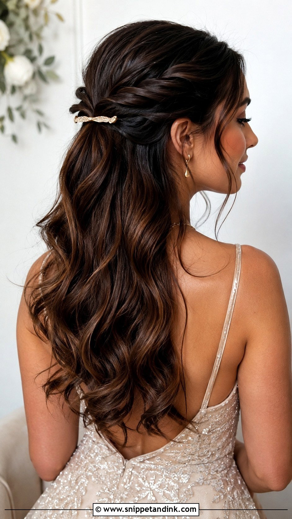 Half Up Half Down Wedding Hair With Gold Clip - Snippet and Ink - 20 Half-Up Half-Down Wedding Hair with Clip Ideas