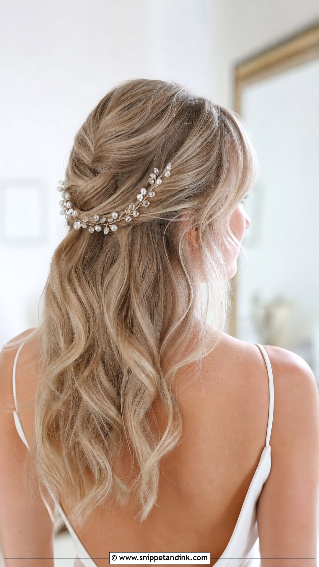 Half Up Half Down Wedding Hair With Hair Vine - Snippet and Ink - 15 Easy Half-Up Half-Down Wedding Hair Ideas