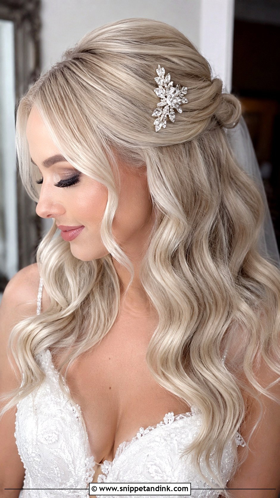 Half Up Half Down Wedding Hair With Hollywood Waves Clip - Snippet and Ink - 20 Half-Up Half-Down Wedding Hair with Clip Ideas