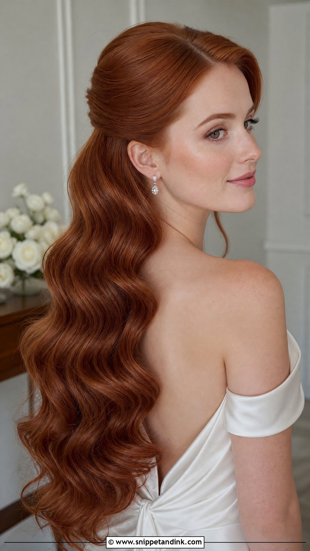 Half Up Half Down Wedding Hair With Hollywood Waves - Snippet and Ink - 15 Easy Half-Up Half-Down Wedding Hair Ideas