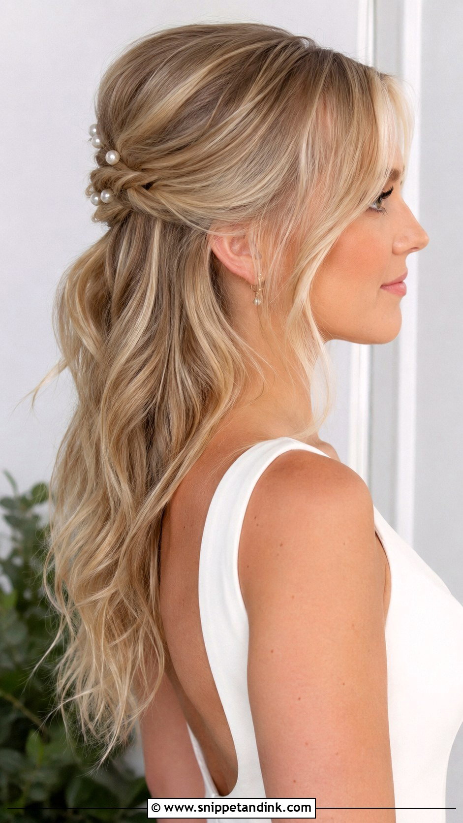 Half Up Half Down Wedding Hair With Long Bangs - Snippet and Ink - 15 Half-Up Half-Down Wedding Hairstyles with Bangs