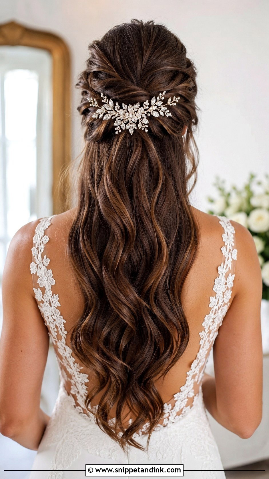 Half Up Half Down Wedding Hair With Long Hair Clip - Snippet and Ink - 20 Half-Up Half-Down Wedding Hair with Clip Ideas