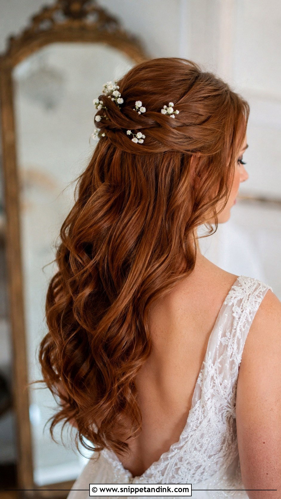 Half Up Half Down Wedding Hair With Long Waves And Flowers - Snippet and Ink - 20 Half-Up Half-Down Wedding Hair with Flowers