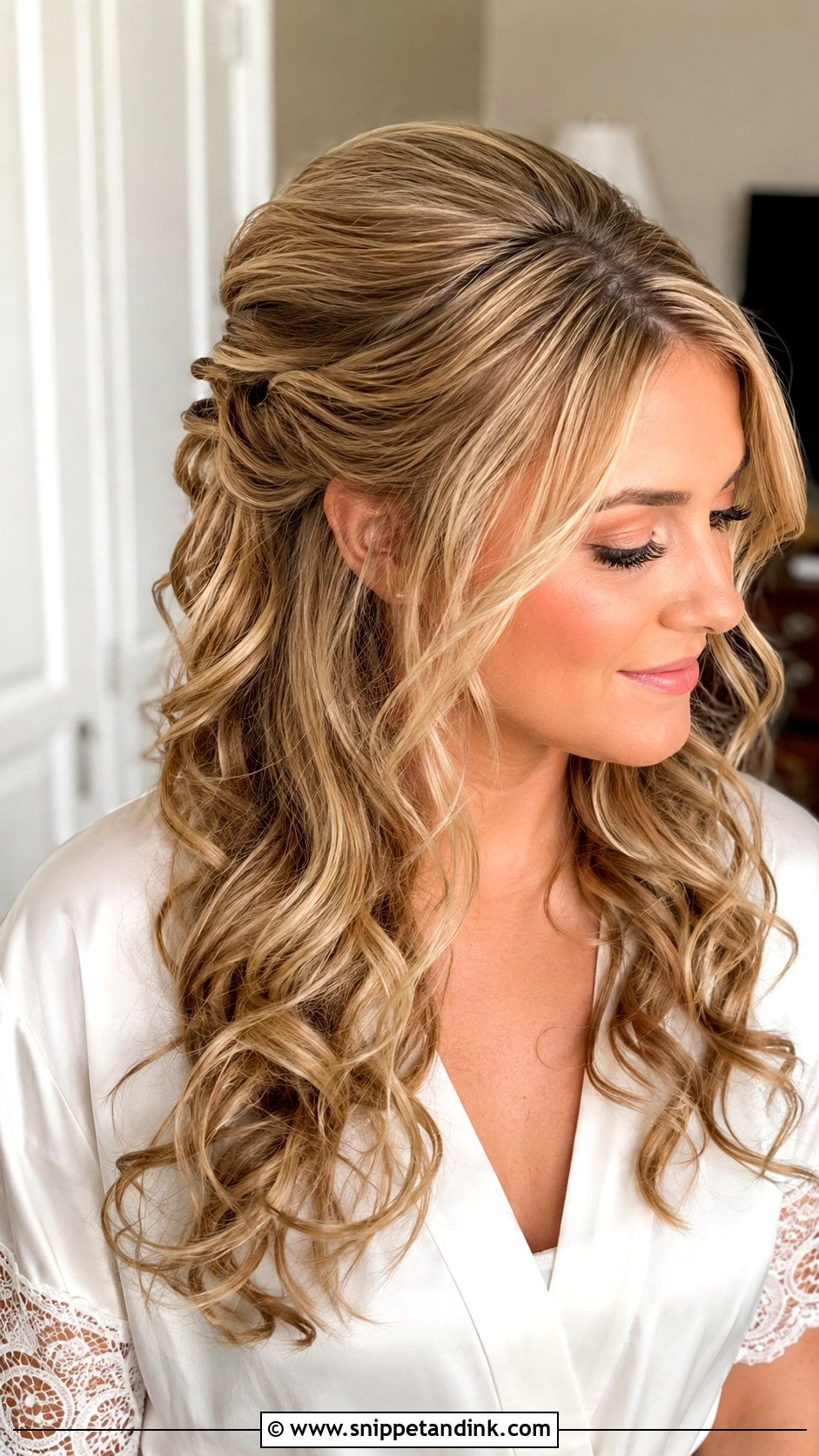 Half Up Half Down Wedding Hair With Loose Curls - Snippet and Ink - 15 How to Half-Up Half-Down Wedding Hair Ideas