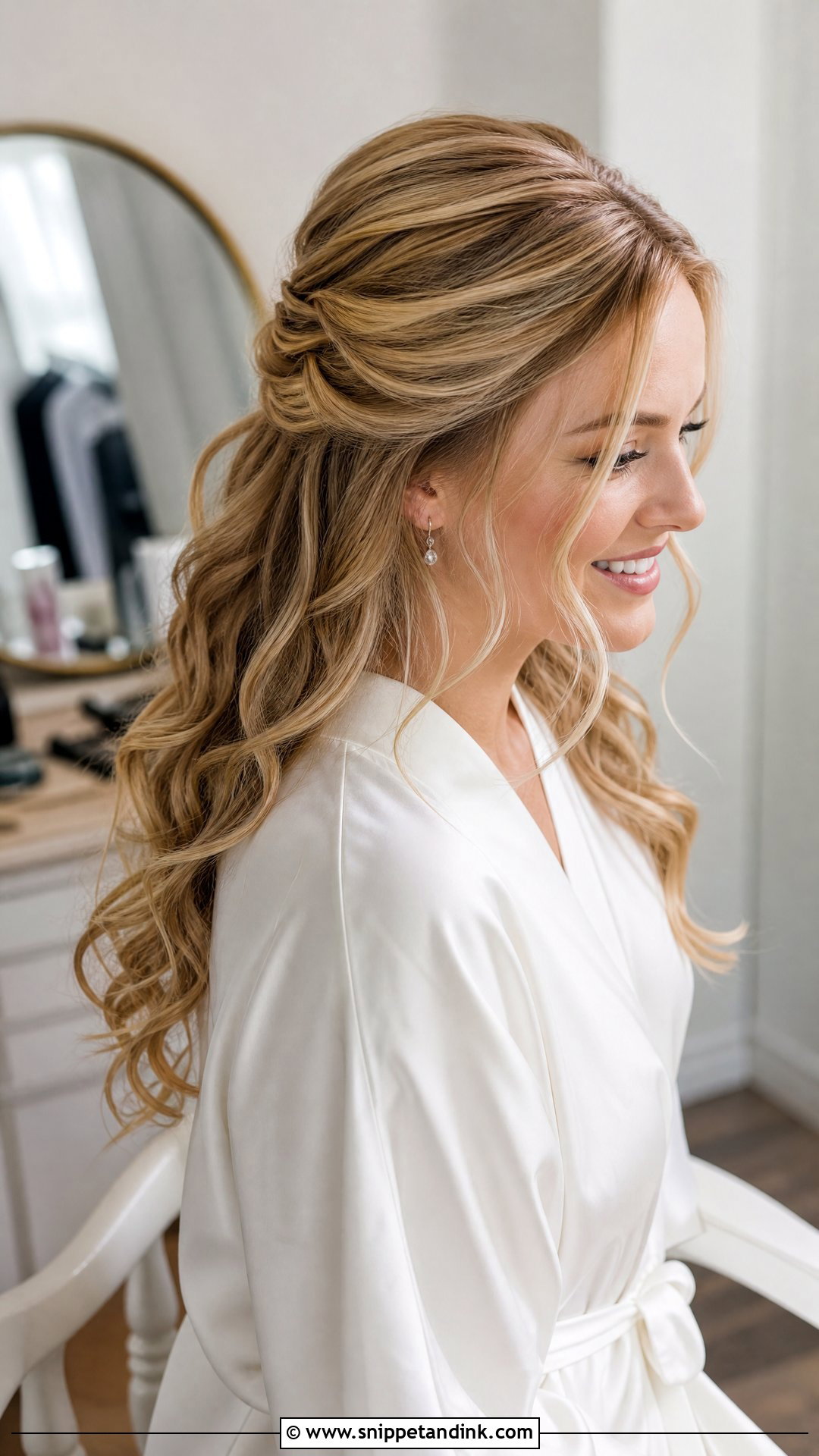 Half Up Half Down Wedding Hair With Loose Curls - Snippet and Ink - 15 Easy Half-Up Half-Down Wedding Hair Ideas