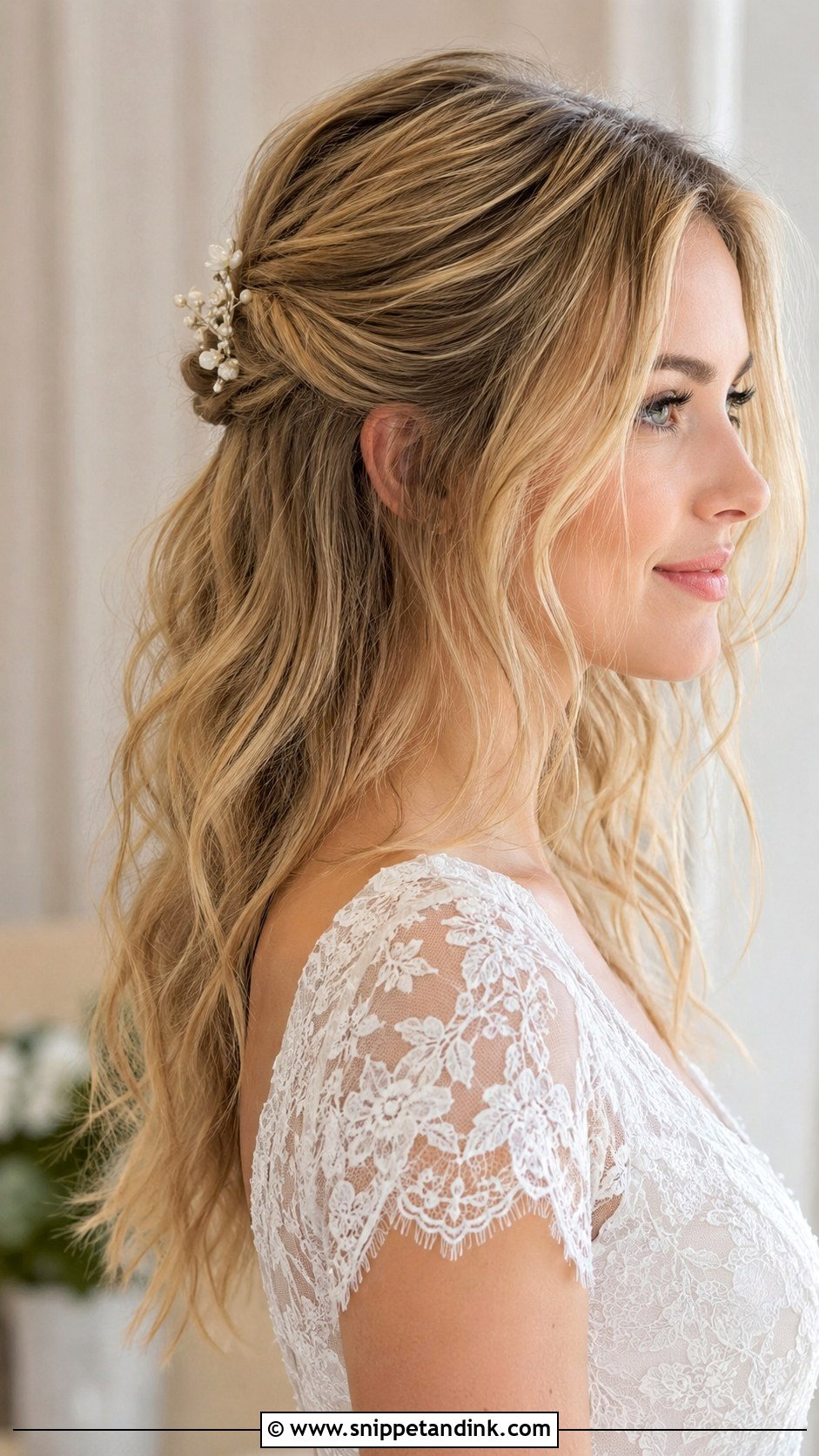 Half Up Half Down Wedding Hair With Loose Waves - Snippet and Ink - 20 Half-Up Half-Down Wedding Hair Volume Ideas